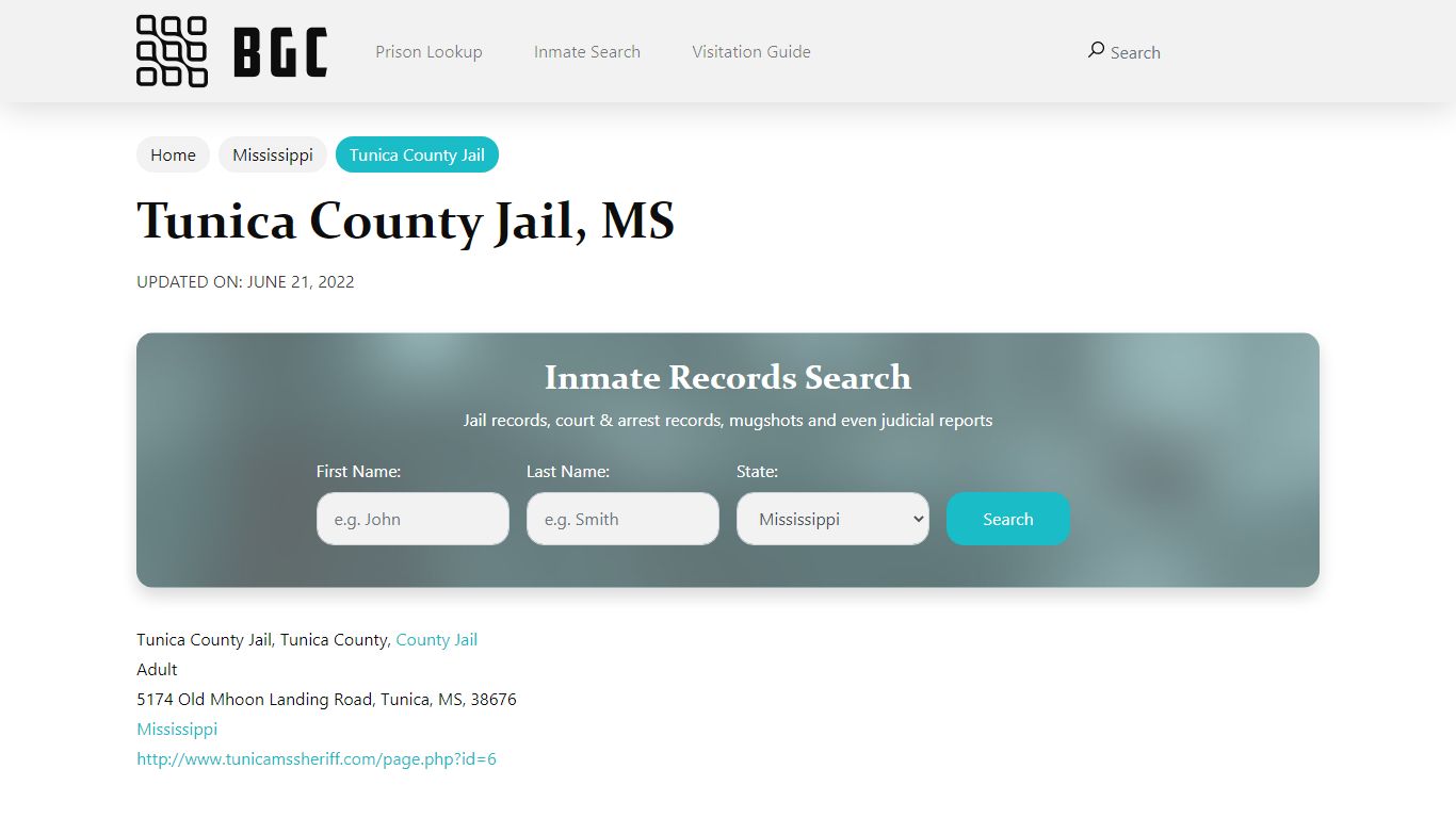 Tunica County Jail, MS Inmate Search, Mugshots, Visitation ...